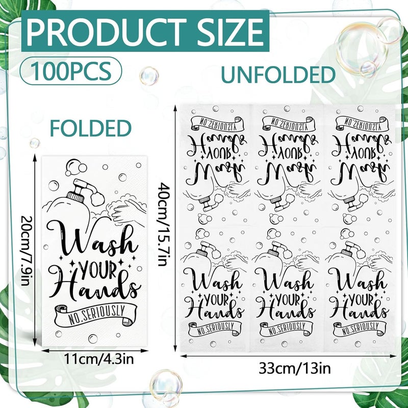IANFEPH 100 Pcs Disposable Hand Towels for Bathroom Paper Towels for Guests 3 Ply Wash Your Hands Bathroom Etiquette Guest Napkins for Powder Room Wedding Birthday Holiday Anniversary, Black White - Image 2